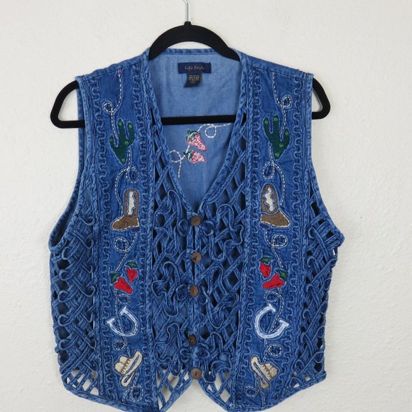 Life Style Tops - Southwest Cactus Cowboy Boot Vest